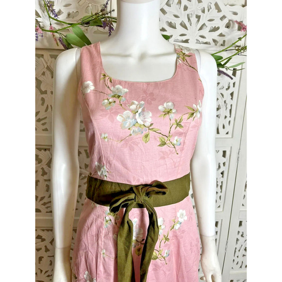 90s Y2K Women’s Preppy Pink Floral Silk Sleeveless Fit Flare Dress Size Small - Picture 3 of 12